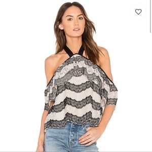 J.O.A. Cold shoulder lace halter top